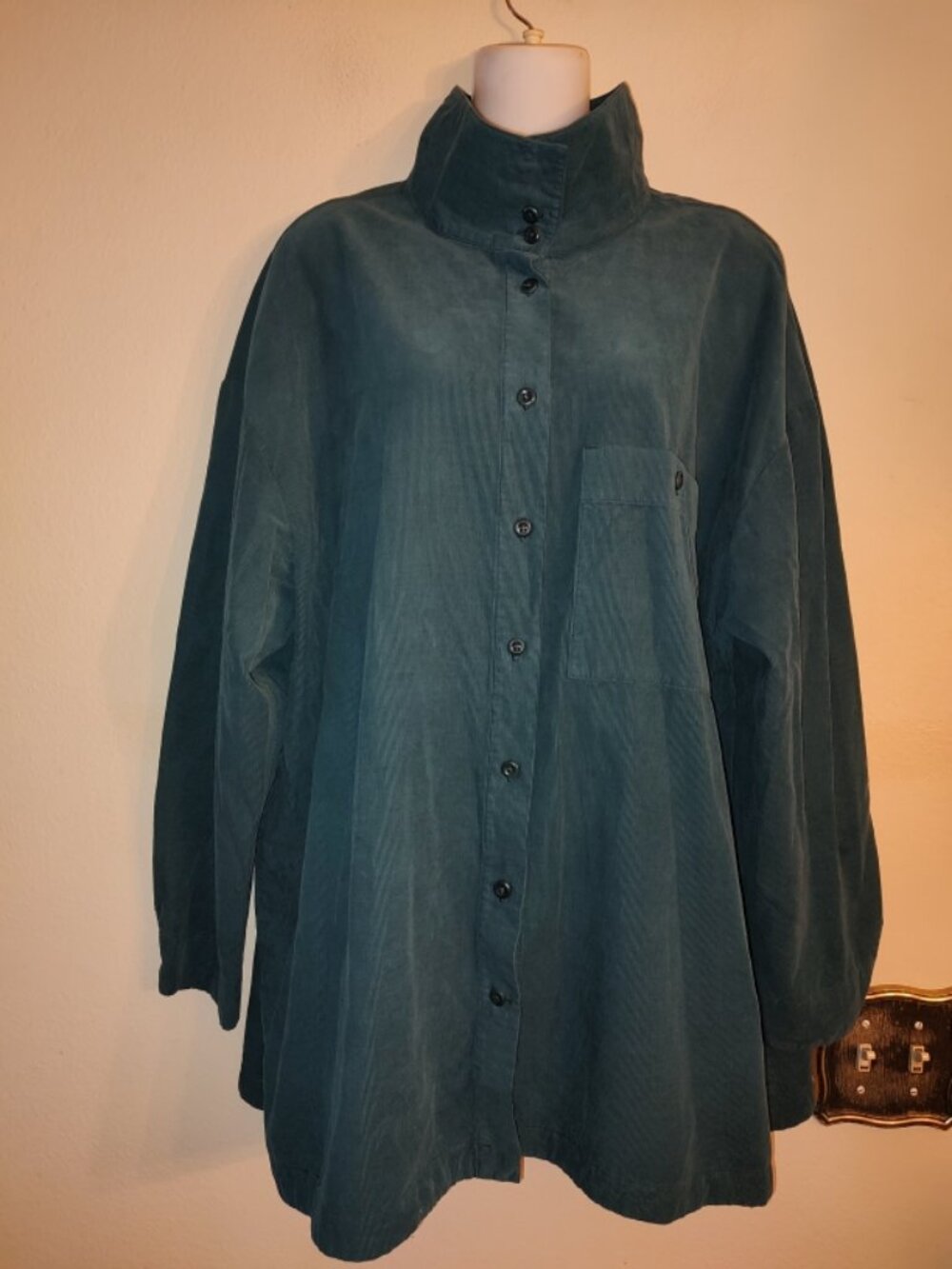 Women's Poetry Cotton Green Teal Corduroy Button-Up Shirt US Size 16 UK Size 20
